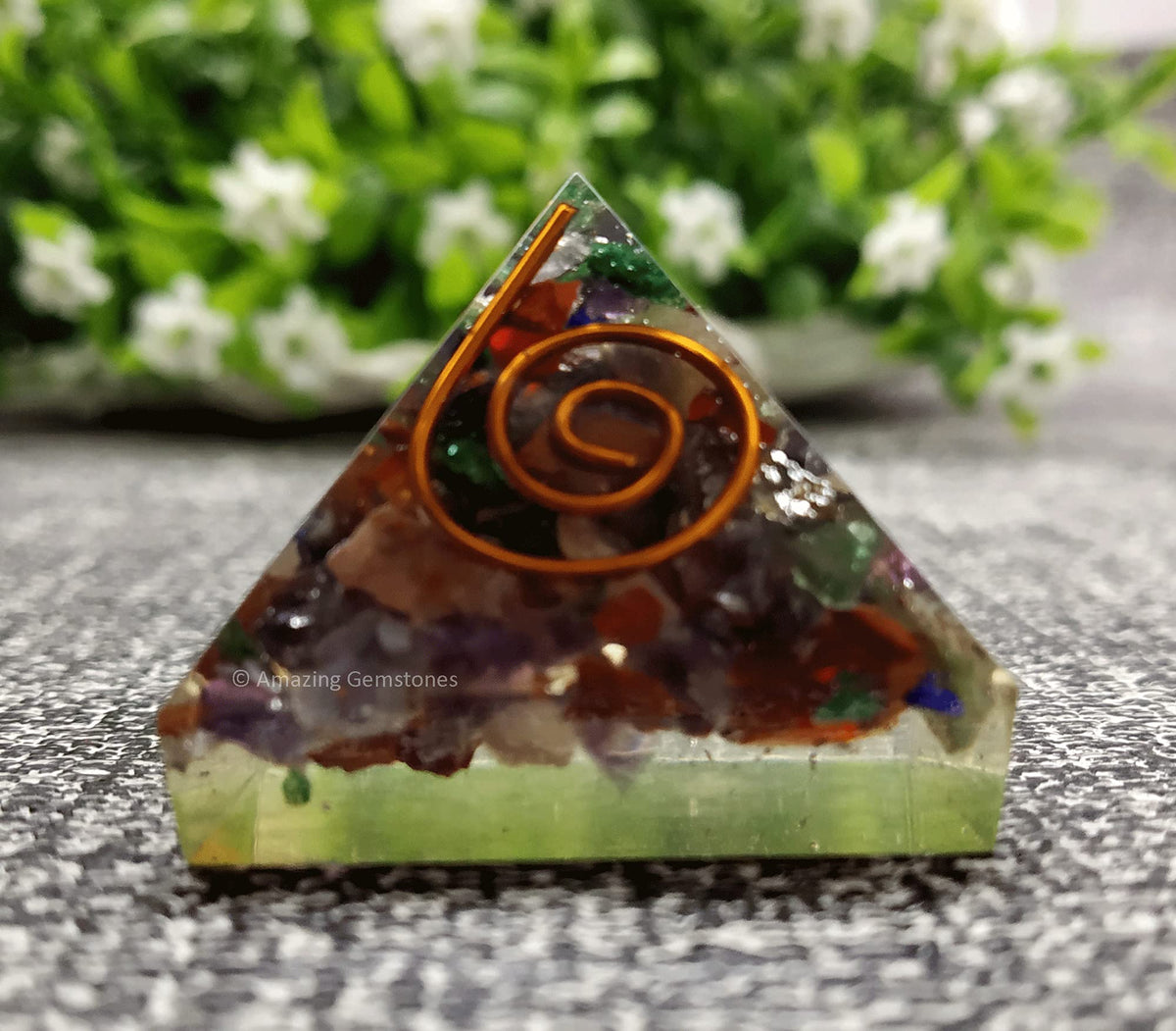 Amazing Gemstone 7 Chakra Orgone Pyramid - 30mm Small Orgonite Pyramids with Crystals and Healing Stones - Authentic Organite Gifts