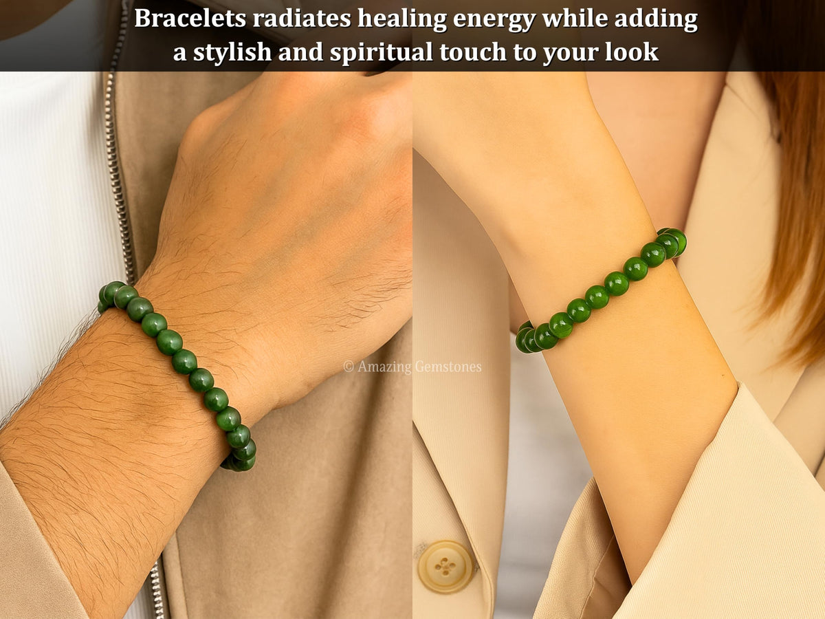 Amazing Gemstone Nephrite Green Jade Crystal Bracelet for Women Men's Gifts - Protection Healing Crystal Bracelet - 8mm Gemstone Beaded Stretchable Bracelet Pulseras Para Hombres Mujer Stocking Stuffers Mothers Day Gift