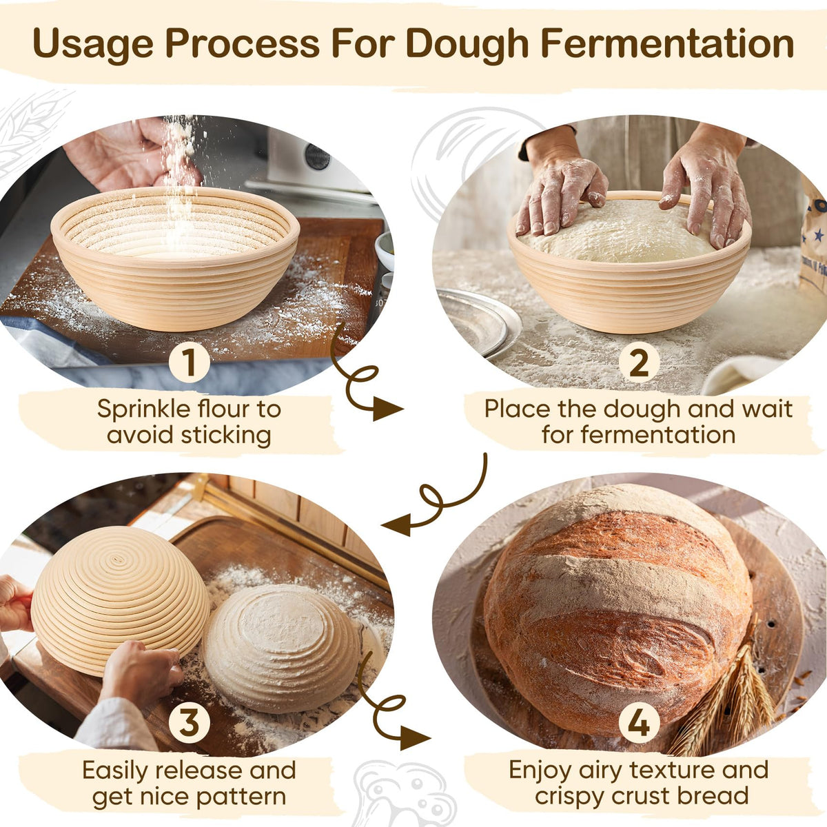 TeamFar Bread Proofing Basket Set of 2, Sourdough Bread Baking Supplies, 9 Inch Round Proofing Baskets for Sourdough Bread Baking, Proofing Bowls with Liner for Dough Fermentation