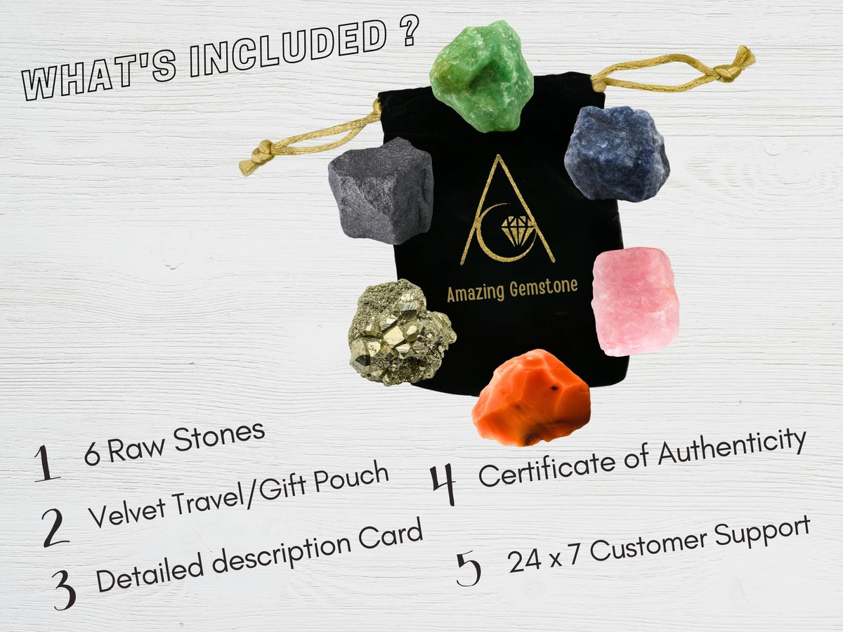 Amazing Gemstone Crystals for Motivation & Self Belief Manifestation, Set of 6 Green Aventurine, Pyrite, Hematite, Iolite, Carnelian and Rose Quartz Healing Crystals and Stones