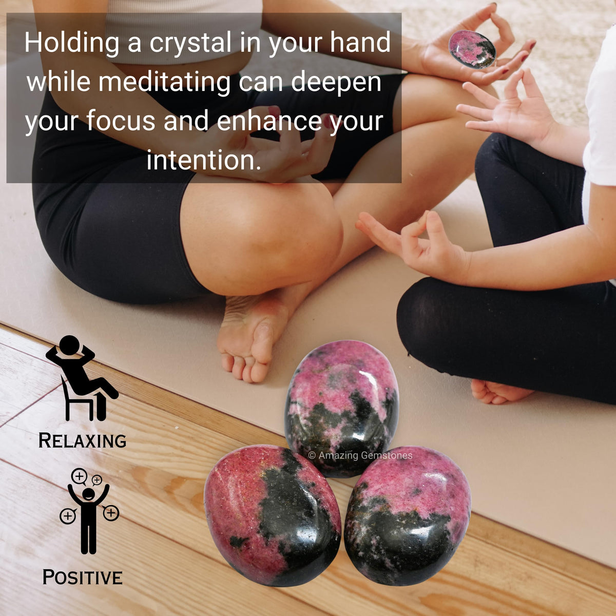 Amazing Gemstone Rhodonite Palm Stone - Hot Massage Worry Stone for Natural Body Chakra Balancing, Reiki Healing and Crystal Grid