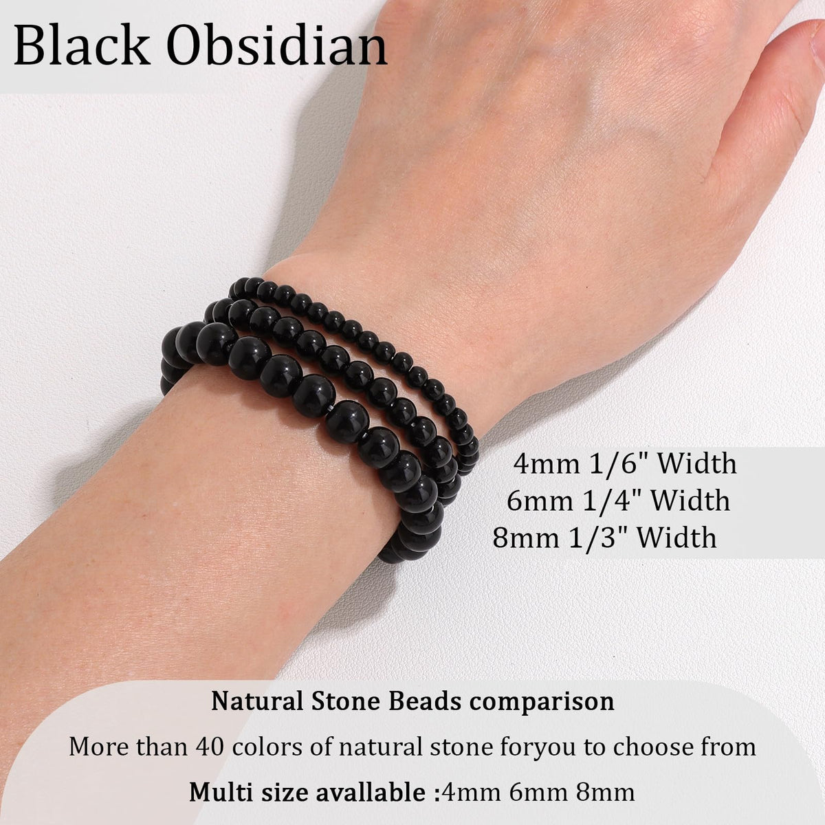 Vinswet Healing Crystal Bracelets for Women Men 8mm Black Obsidian Natural Stone Beaded Stretch Bracelet Handmade Gemstone Reiki Spiritual Jewelry Gifts