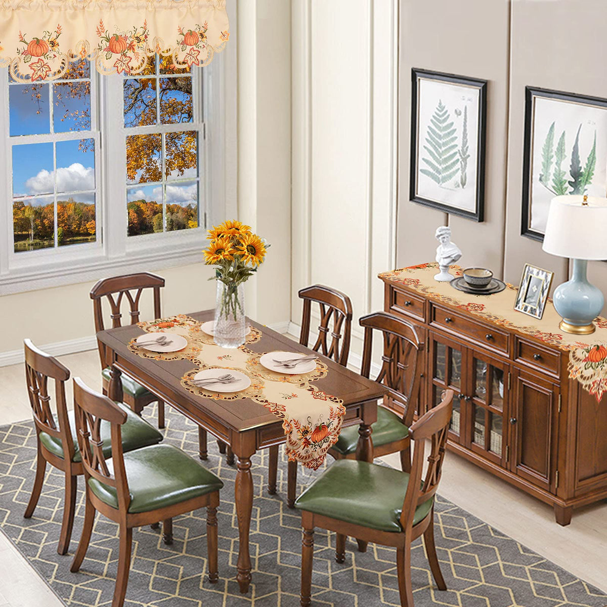 Simhomsen Embroidered Thanksgiving Harvest Pumpkins Table Runners for Autumn Or Fall Decorations (14 Γ 108 Inches)