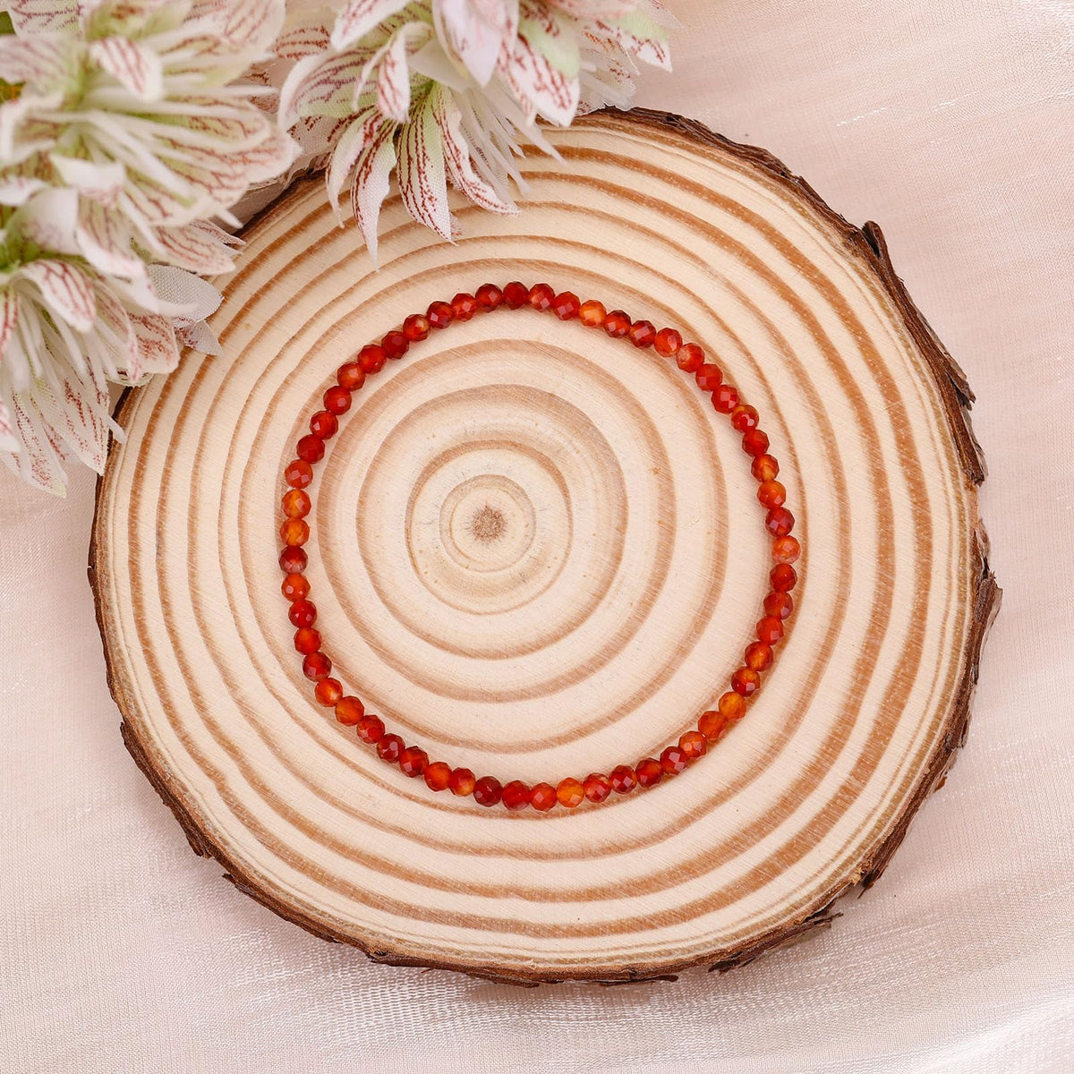 BONNY BOXX Natural Genuine Gemstone Faceted Round Beads Bracelets, 3mm Adjustable Stretchy Tiny Faceted Carnelian Bracelet, Healing Crystal Reiki Chakra Dainty Jewelry Fashion Gifts