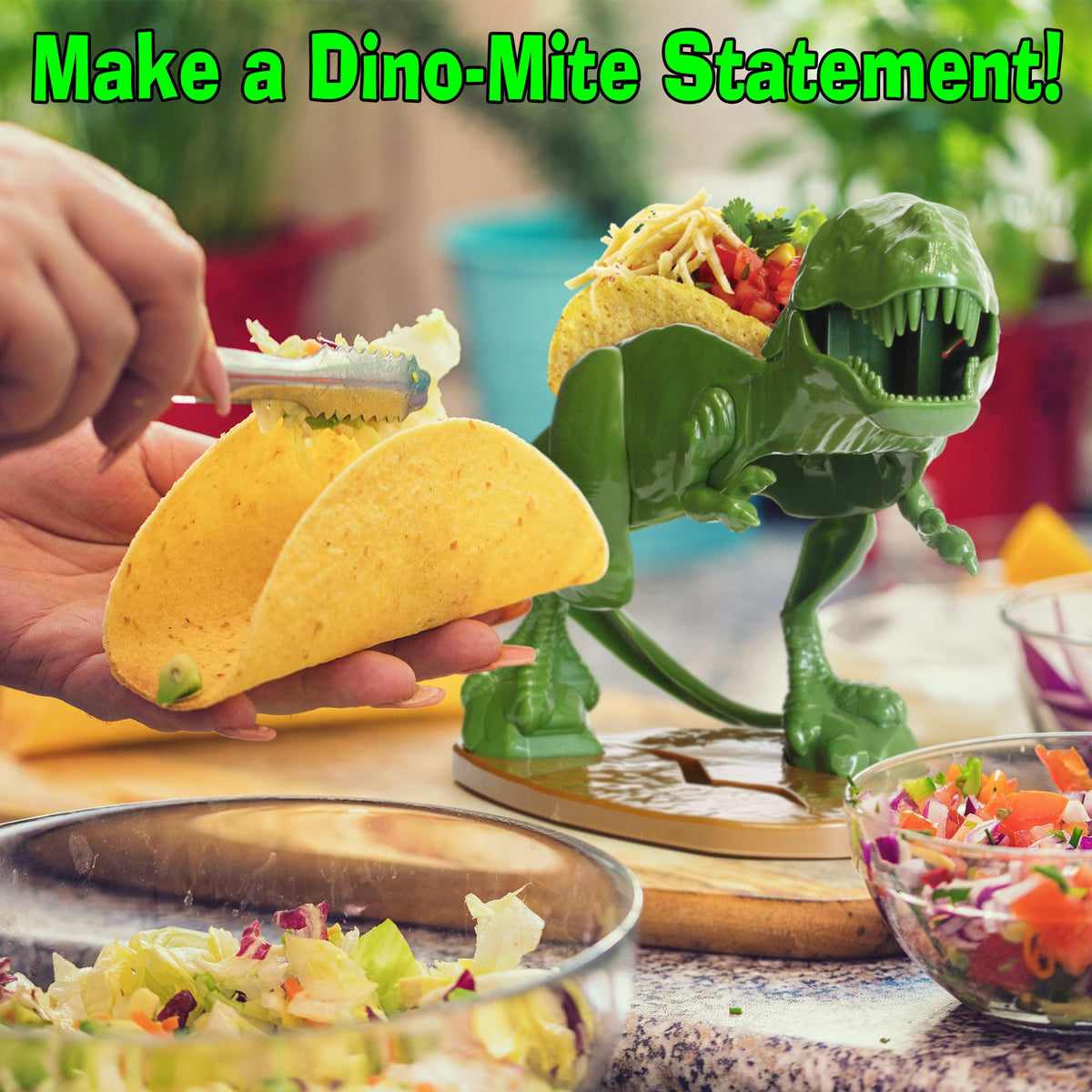 Funwares Original Tacosaurus - Dinosaur Taco Holder, Fun and Practical White Elephant Gift, Hold 2 Tacos