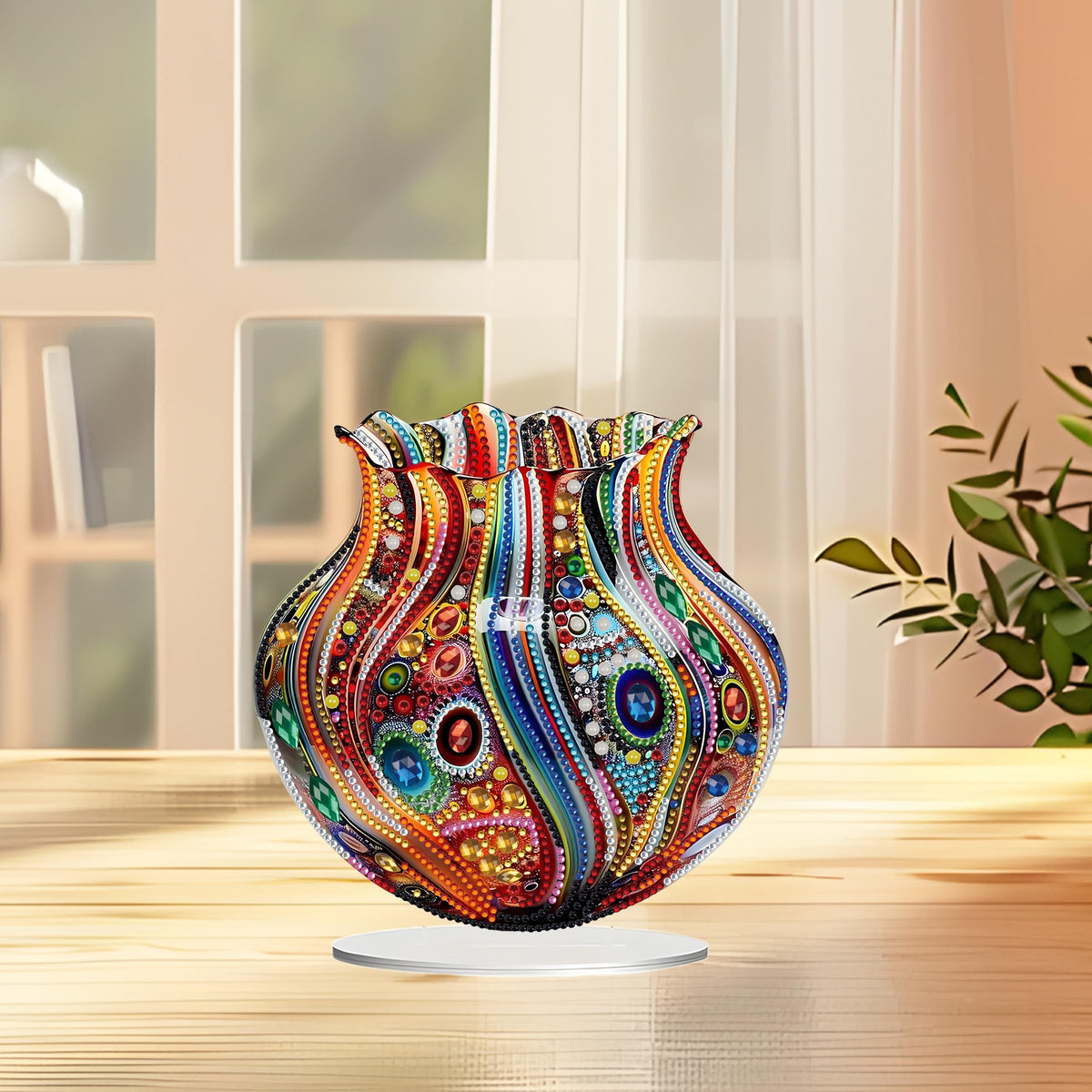 JJFox DIY Tabletop Diamond Art Painting Kit,Special Shaped Rhinestone Desk Placement Ornament,Home Stand Up Gem Painting Craft Kit,Gift,Double Sided. (Vase-1)