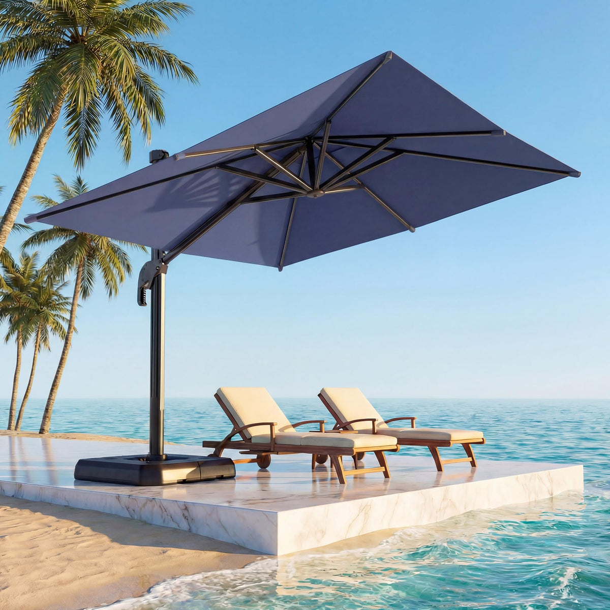 EO Living 11 Feet Patio Umbrella Outdoor Cantilever Square Umbrella Heavy Duty Aluminum Offset Umbrella with 360-degree Rotation for Garden Deck Pool Patio(Squre Blue)