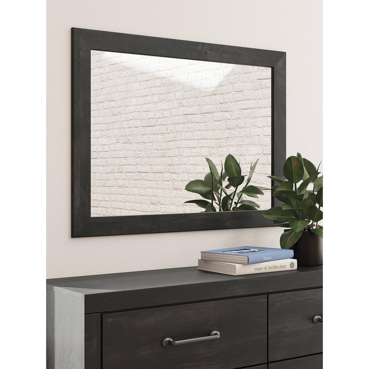Signature Design by Ashley Delmorta Rustic 6-Drawer Dresser and Mirror with Anti-Tipping Restraint, Black
