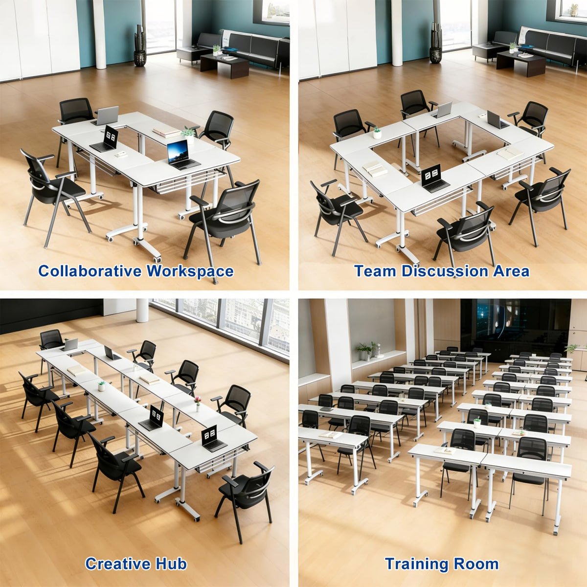 Conference Room Table, Foldable Flip Top Mobile Training Table with Wheels, 47.2 Inch Modern Rectangular Meeting Seminar Desk, Waterproof Metal Frame for Office, Classroom & Boardroom