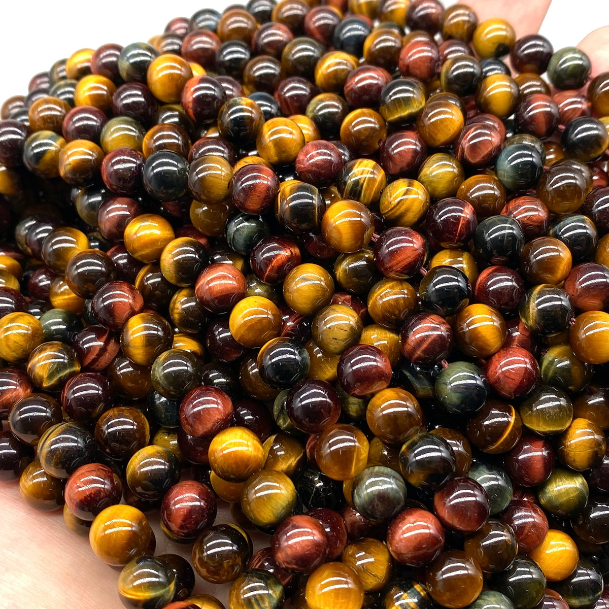 ABCGEMS African Tri-Color Tigers Eye Beads (Gorgeous Matrix- Mohs Hardness 7) Healing Energy Crystal Stone Ideal for Bracelet Necklace Ring DIY Jewelry Making Craft Men Women Smooth Round Tiny 6mm