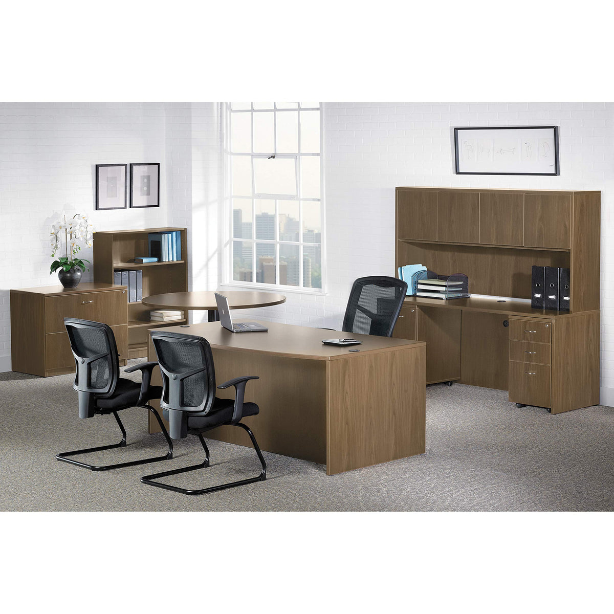 Lorell Essentials Series Walnut Hanging Pedestal