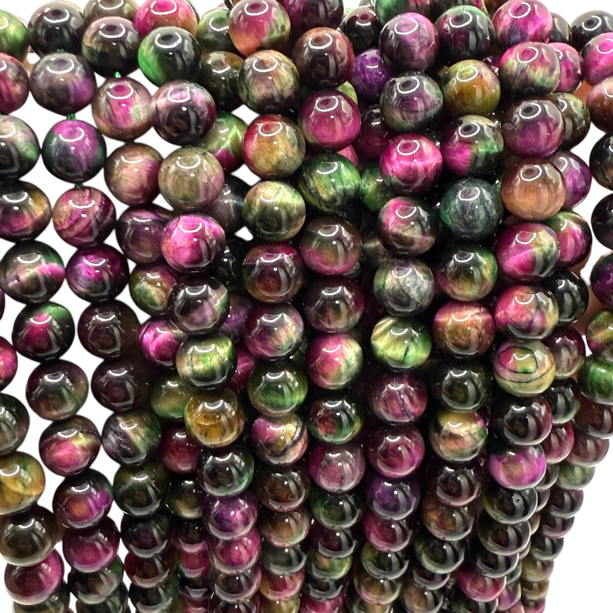 ABCGEMS High-Flash Galaxy Tiger's Eye Beads from Africa (Blend of Green & Purple Hues that Mimic The Beauty of The Galaxy) DIY Jewelry Making Beading Supplies - Smooth Round 10mm
