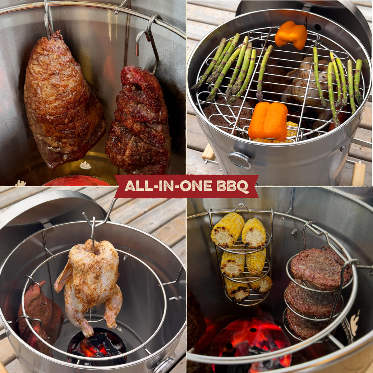 Smoked Grillers Barrel Smoker Grill Combo | 100% 304 Stainless Steel Barrel | 95% Less Smoke, Even Heat | Easy to Use & Clean – Vertical Smoker Ideal for Balconies and Backyards (MEDIUM-25 LBS)