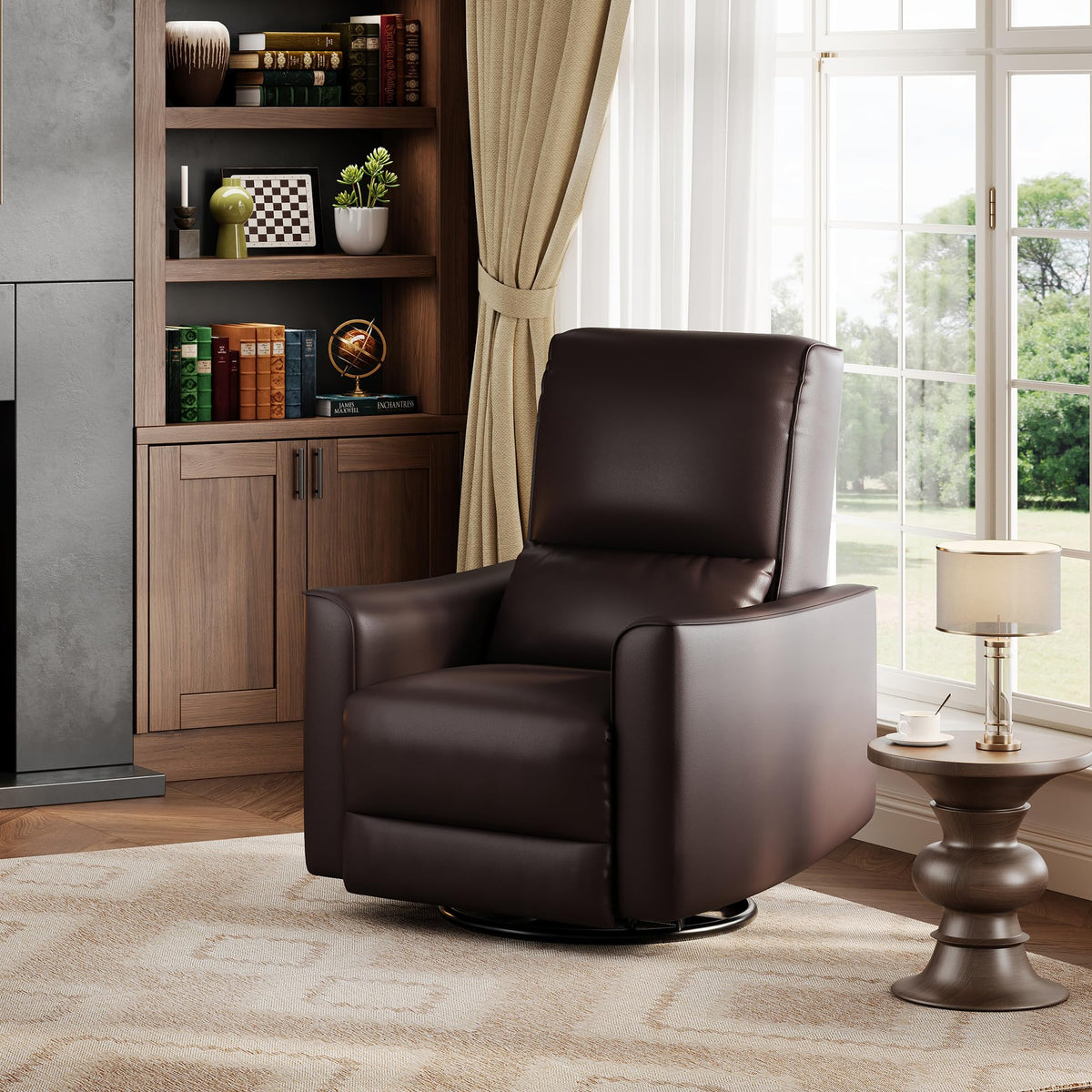 IDEALHOUSE Swivel Rocking Nursery Recliner Chair Rocker Recliner Glider Deep Seat PU Leather Sofa Chair with high Backrest for Nursery, Living Room, Bedroom & Home Movie Theater (Dark Brown)
