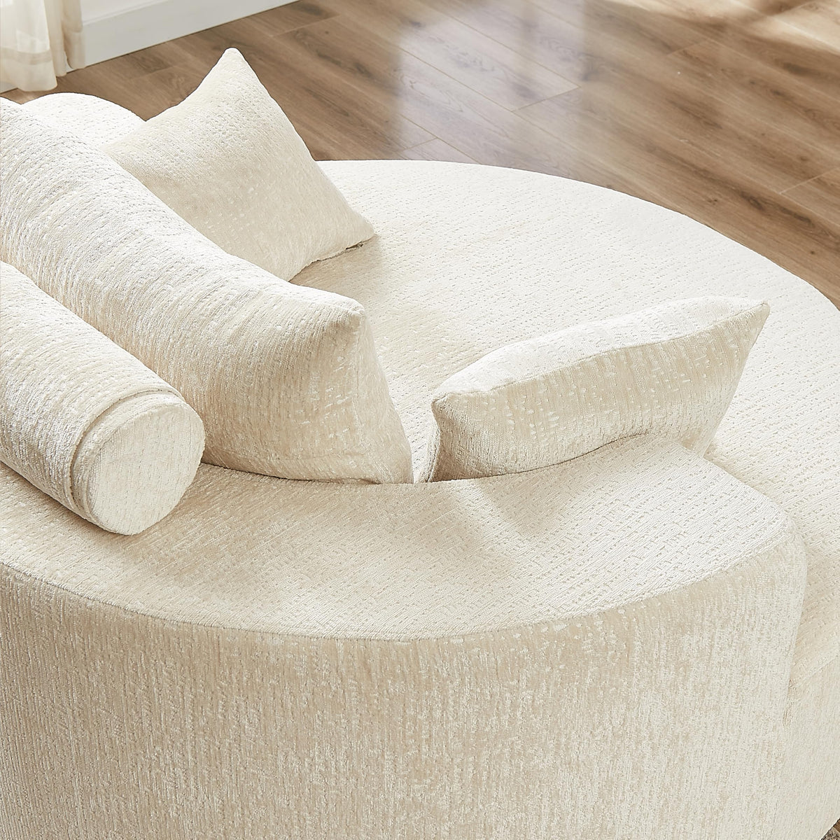 KEIKI 55" Chenille Accent Chair, Sponge Barrel Chairs Upholstered Round Sofa, Single Couch Armchair for Living Room, Beige
