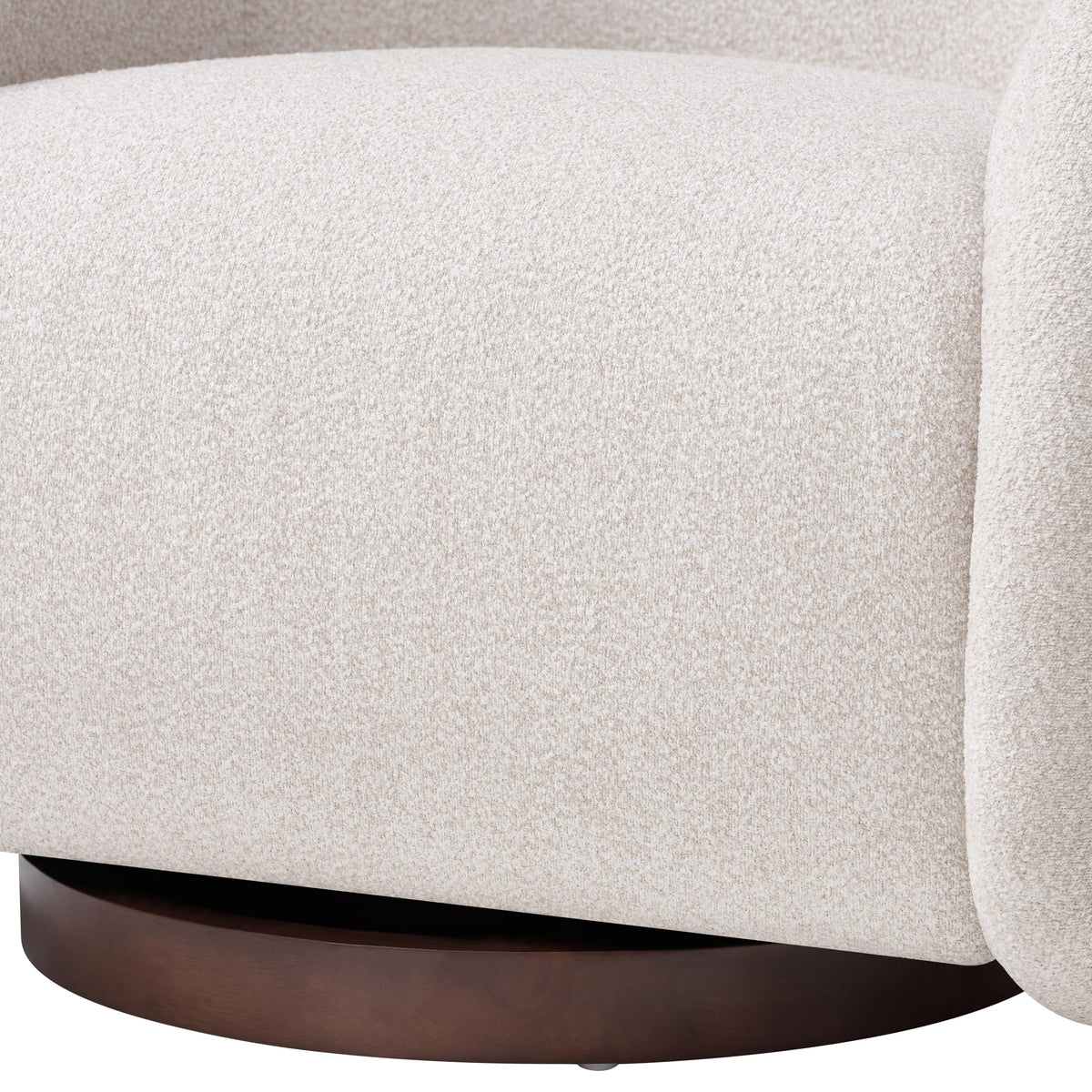 Christopher Knight Home Sabbo Swivel Chair with Solid Wood Base, Comfy Swivel Accent Chair with Curved Design, Boucle Upholstered Lounge Sofa Chair for Living Room/Bedroom, Beige + Walnut