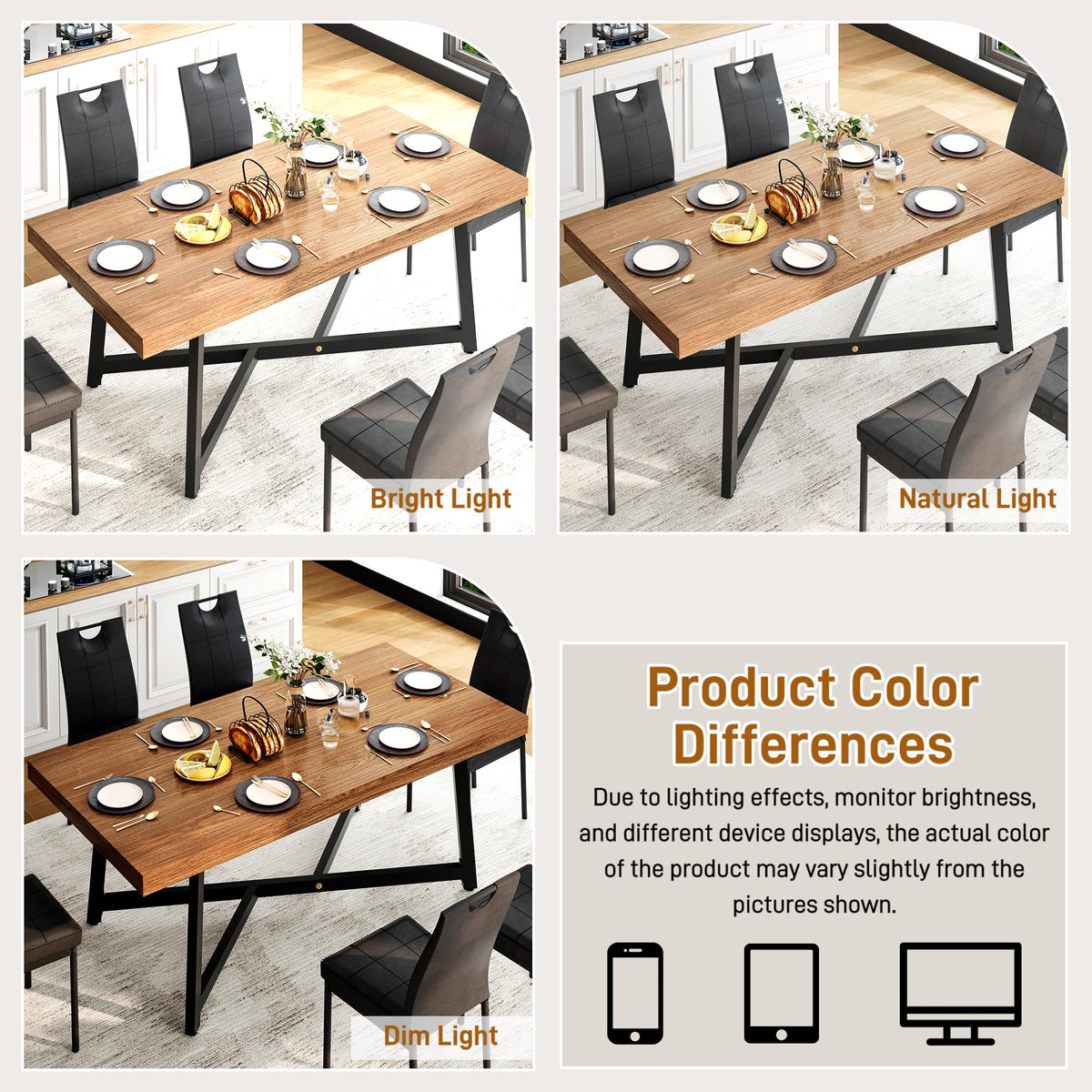 71" Farmhouse Dining Table for 4,6,8 People,Wooden Rustic Kitchen Table W/Thickness Waterproof Wood Tabletop,Rectangular Long Brown Dinner Table for Home Office,Dining Room,Living Room Furniture