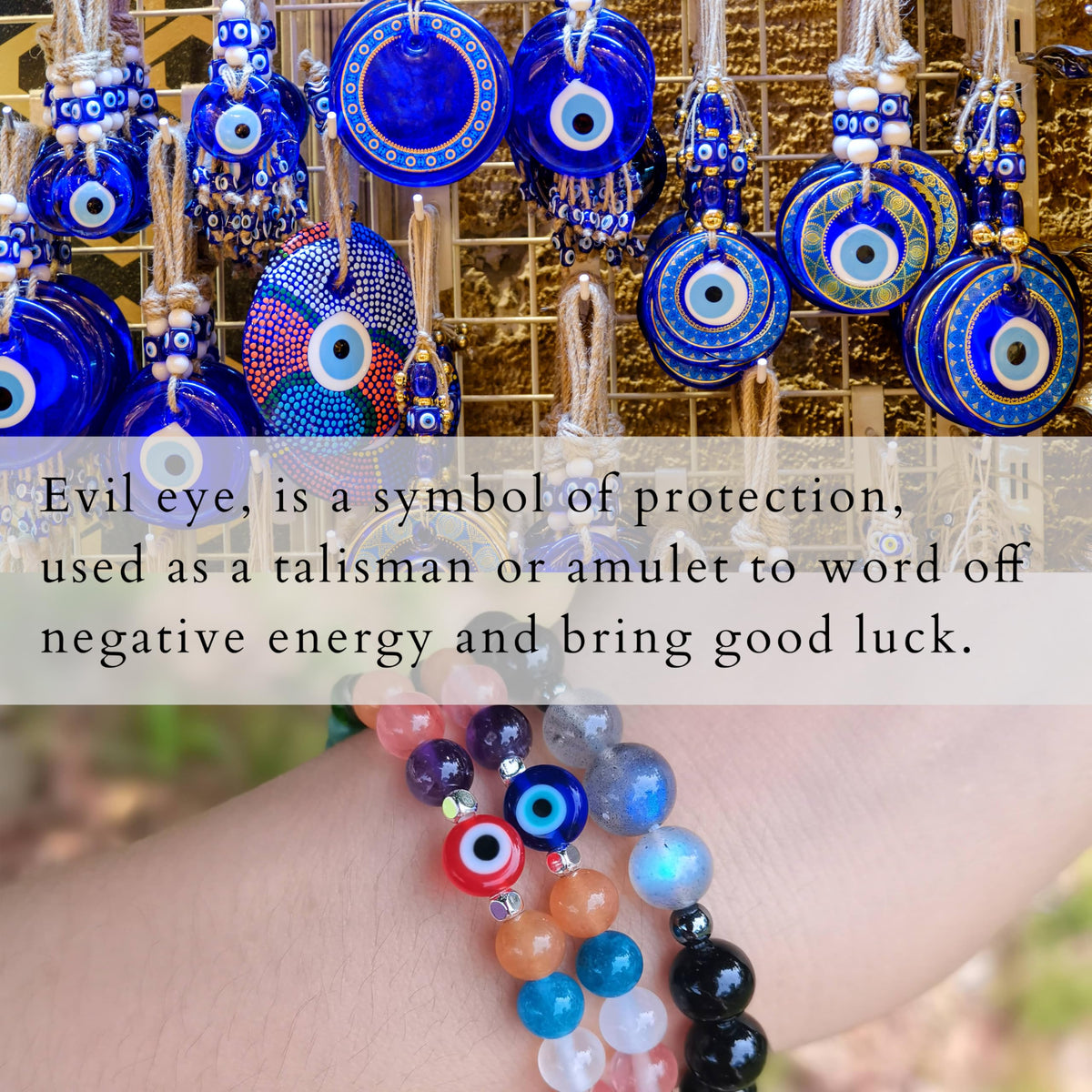 DLYFNVEV Evil Eye Bracelet Protection Healing Crystal Beaded Colorful Bead Rainbow Good Luck Natural Stone Boho Bohemian Jewelry Gifts