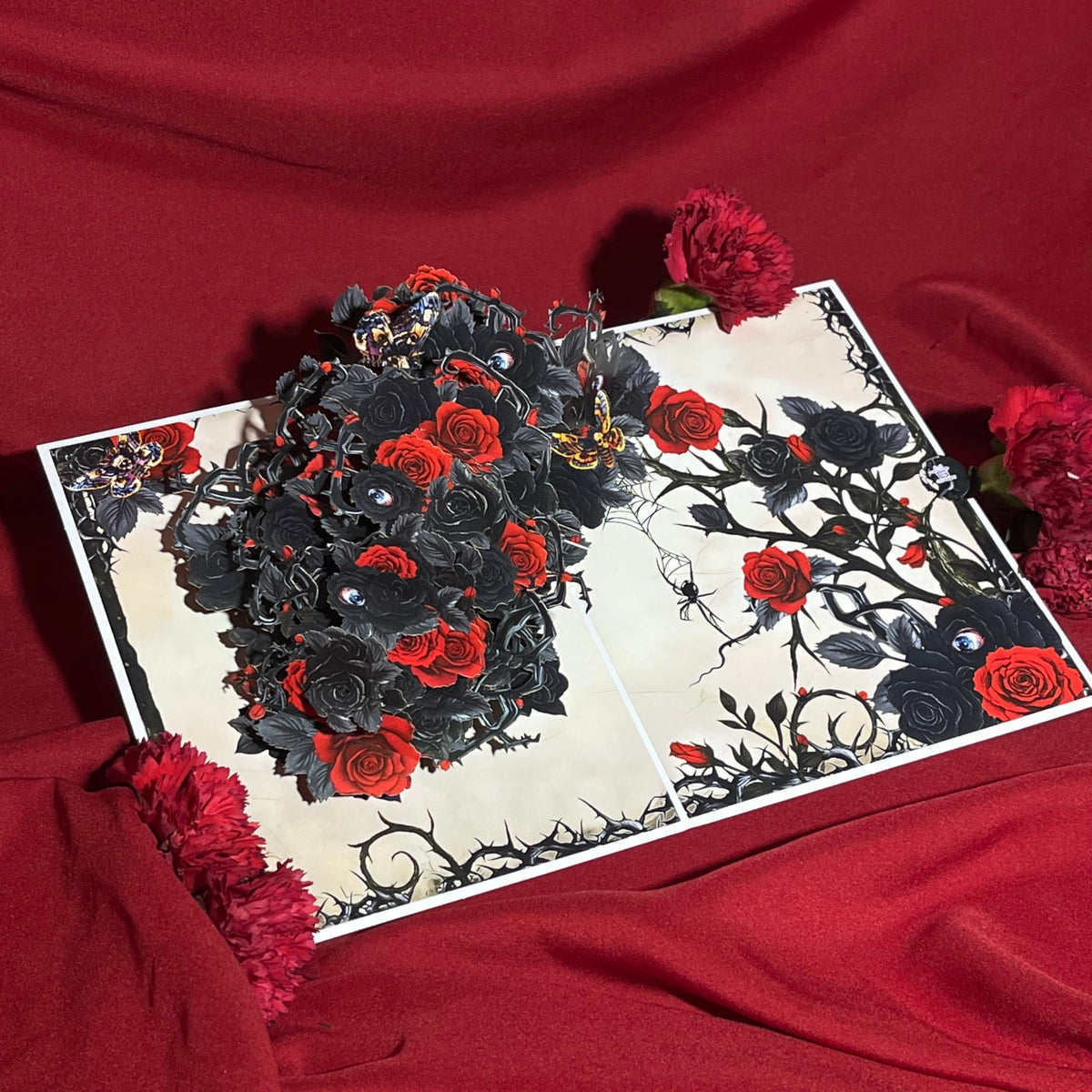 4BO Craft Gothic Black Rose 3D Greeting Card, Halloween Pop Up Card, Happy Halloween Birthday Card, Spooky Anniversary Cards for Wife Women, Goth Valentines Card