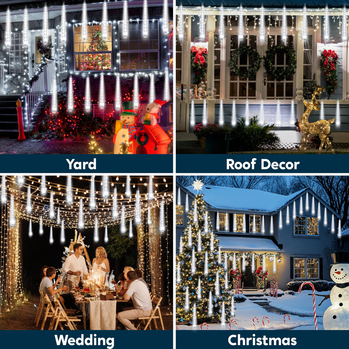 JOYIN Christmas Lights Outdoor,8 Tubes Meteor Shower Lights White,192 LEDs, Snowfall Icicle Cascading Rain Light for Christmas Tree Decorations, Wedding Party Holiday Decor