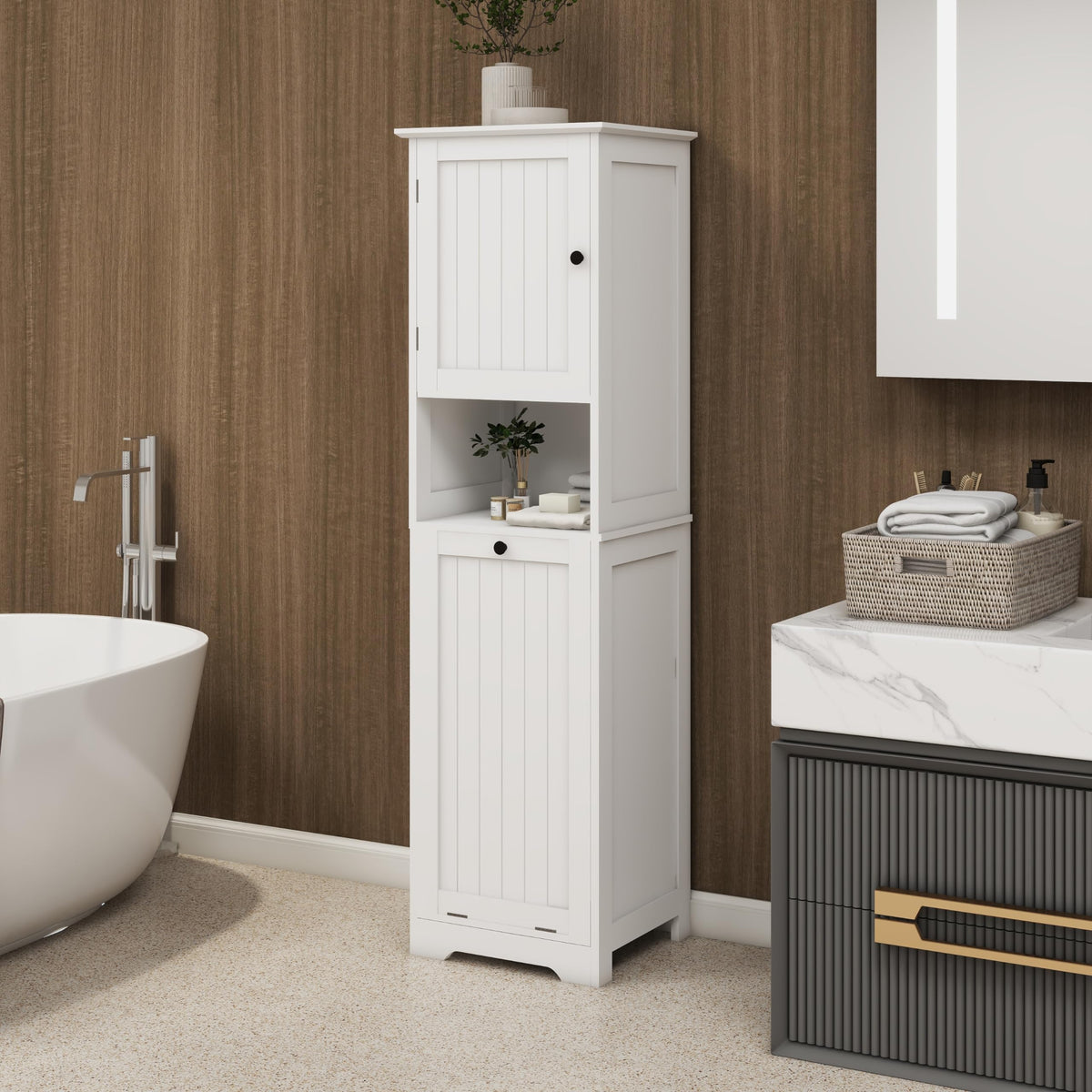 One Compartment One Door Tilt Out Laundry Sorter Cabinet White