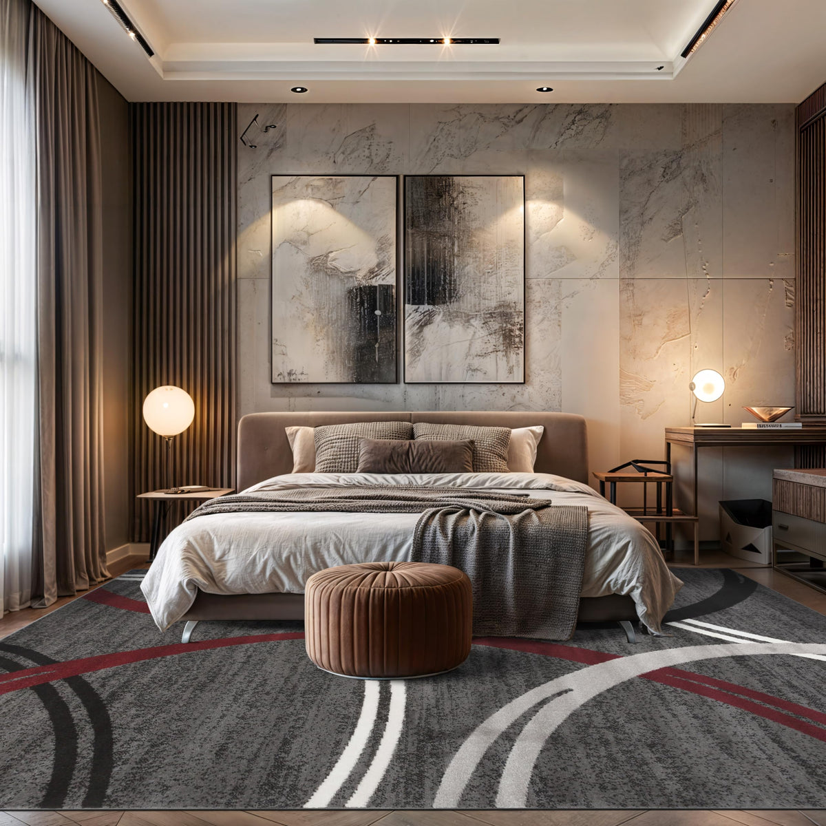Rugshop Modern Wavy Circles Design Non-Shedding Area Rug, Carpet for Living Room, Dining Room, or Office,Grand Room,Open Spaces Red, 10' x 14'