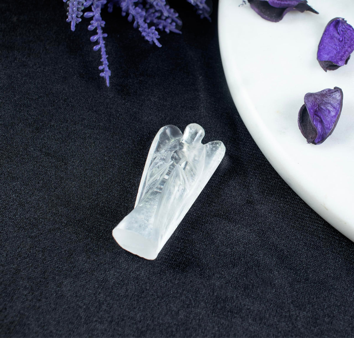 "Clear Quartz Gemstone Pocket Angel Healing Figurine, Hand Carved Guardian Angel - Crystals for Positive Energy, Handmade Mini Statue for Love, Peace & Healing, Natural Gemstone Healing Figurine"