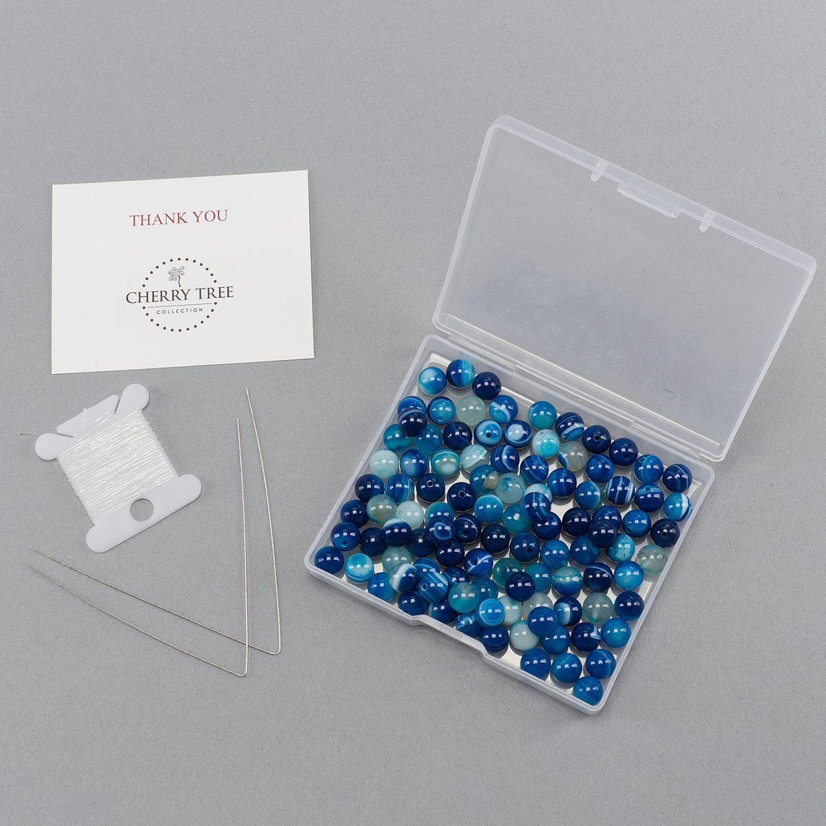 Cherry Tree Collection | 100PCS 8mm Lace Agate (Blue) Gemstone Round Beads for Jewelry Making | Includes Storage Box, Elastic String, and Needles