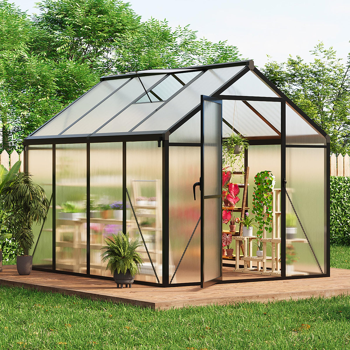 Garvee 6 x 8 FT Greenhouse, Greenhouses for Outside, Polycarbonate Greenhouse with Aluminum Frame, Lockable Door and Ajustable Roof Vent for Backyard, Green Houses for Outside Garden Backyard, Patio