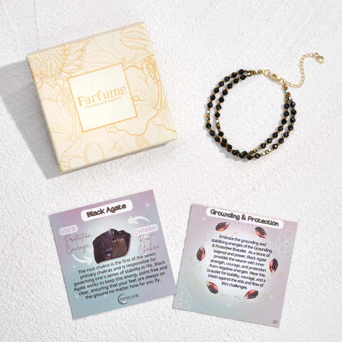 Farfume Black Agate - Protection - Crystal Beaded Bracelets, Chakra 4mm Natural Stone Beads Bracelets, Gemstone Spiritual Jewelry Gifts for Mother's Day