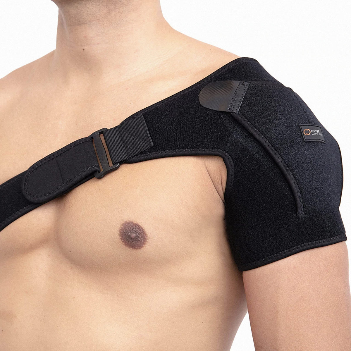 Copper Compression Recovery Shoulder Brace - Immobilizer for Torn Rotator Cuff, AC Joint Pain Relief, Dislocation, Arm Stability, Injuries, Tears - Adjustable Fits Men, Women - Black - S/M