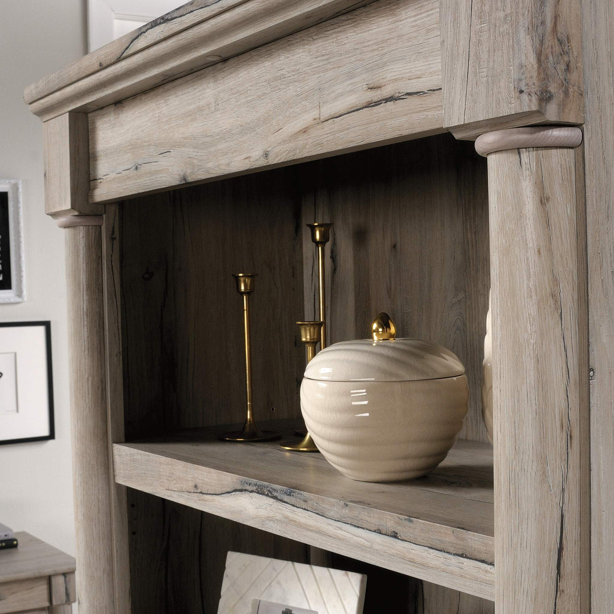 Sauder Palladia Book Shelf, Bookshelf with Storage, Library Bookcase with Doors and Adjustable Shelves, in Split Oak Finish