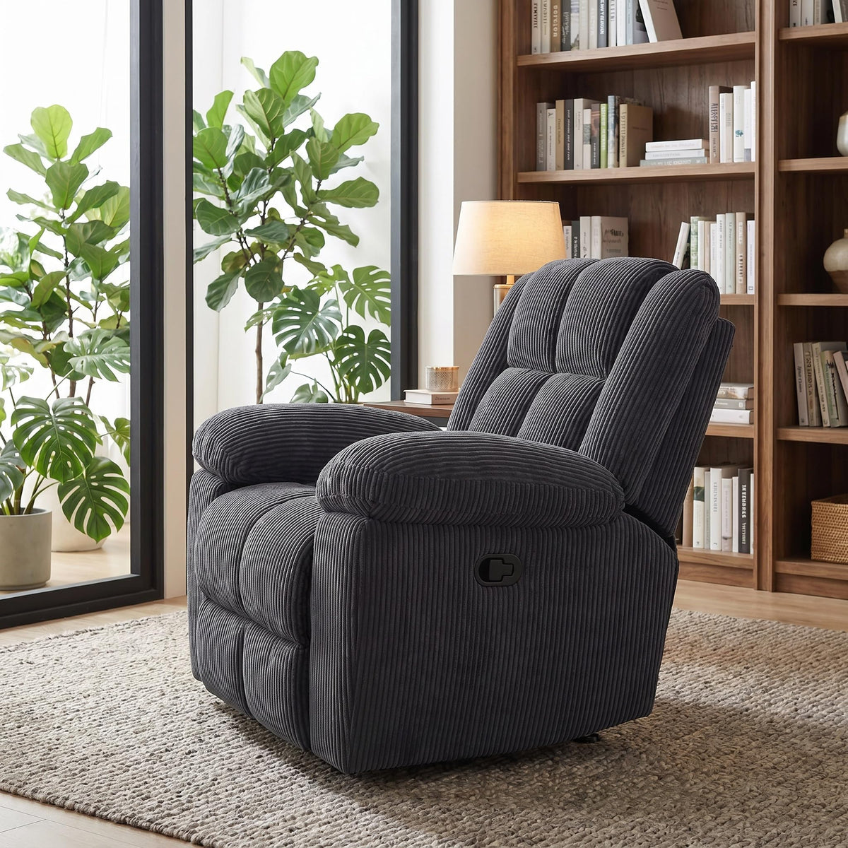 Trygoal Manual Recliner Chair, Nursery Rocking Chair, Recliner Chair for Adults, Lazy Boy, Gaming Recliner wih Overstuffed Arms, Suitable for Home Theater, Living Room, Bedroom, Dark Grey