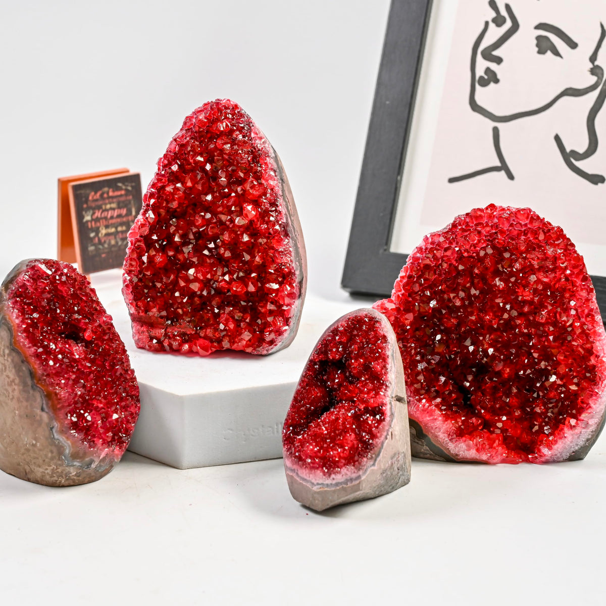 CrystalHola 1Pc Claret Raw Geode, 200-300g Quartz Cluster for Home Feng Shui Ornaments Energy Stone Healing Tools Meditation Feng Shui Decoration,Stone Display Piece, Mineral Specimen