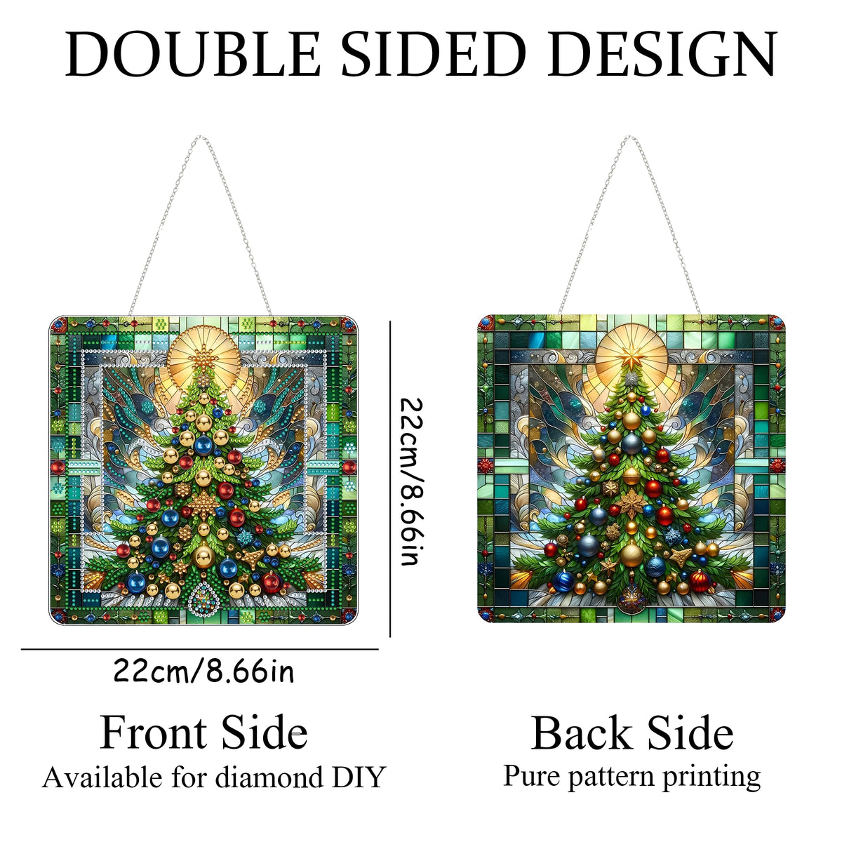 JJFox DIY Acrylic Diamond Art Painting Wreath Kits Special Shaped Rhinestone Diamond Art Window Pendants Home Garden Wall Hanging Kits Hanging Ornament,Double Sided(Christmas Tree-1)