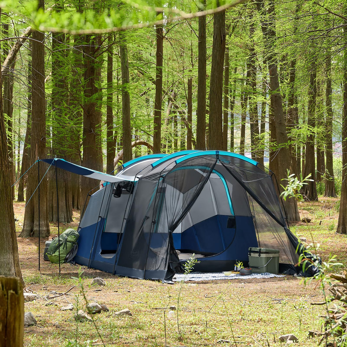 TIMBER RIDGE 8 Person Family Camping Tent with Screen Room, Double Layer Waterproof Weather Resistant Big Tunnel Tent with Rainfly Carry Bag, Large Family Tent for Outdoor Party 20ft x 8ft x 76in