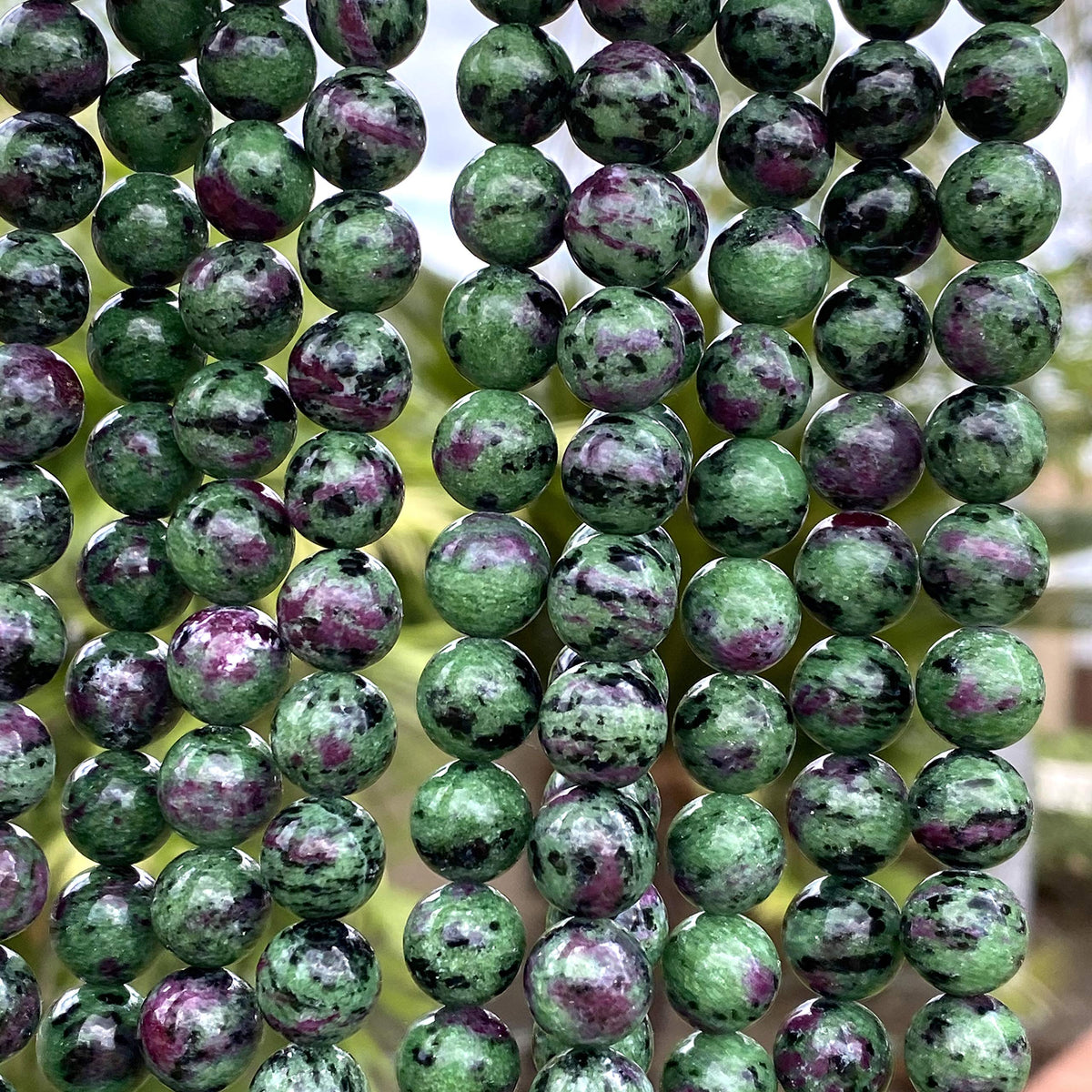 ABCGEMS Tanzania Darkest Ruby in Zoisite Beads - AAA (Occasional Red Ruby Inclusions & Intense Green Zoisite) Healing Energy DIY Jewelry Making Smooth Round 10mm