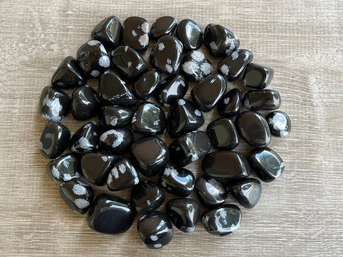 GAF TREASURES 5 Pcs Snowflake Obsidian Tumbled Stones, Polished Natural Snowflake Obsidian Gemstone, Snowflake Obsidian Healing Crystals (Snowflake Obsidian)