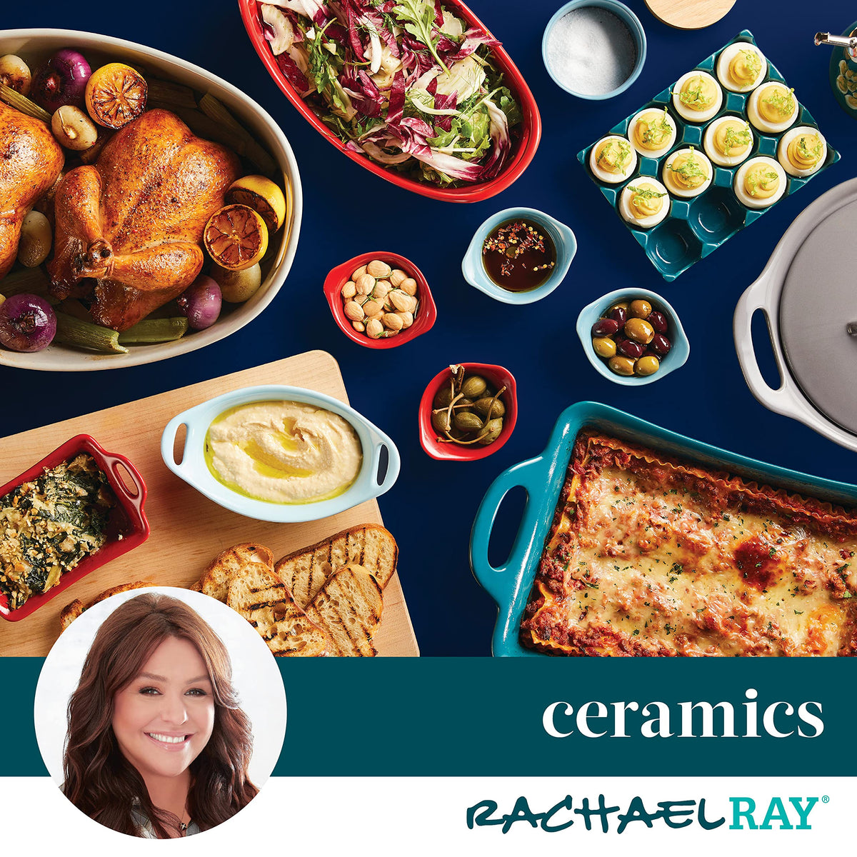 Rachael Ray Solid Glaze Ceramics Egg Tray/Holder, 12 Cup, Teal