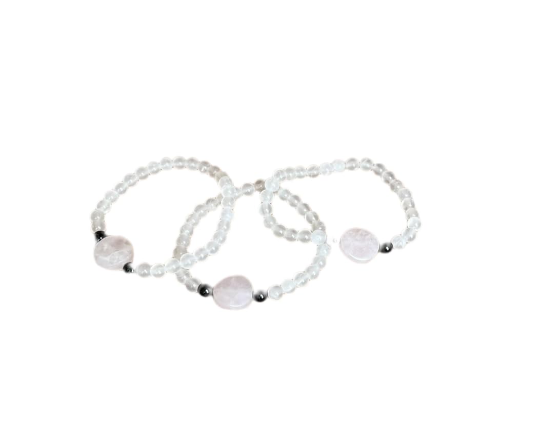 Natural Rose Quartz, Onyx and Selenite Bracelet Boosts Self Acceptance, Womens Bracelet, healing bracelet, Gemstone Stretch Bracelet