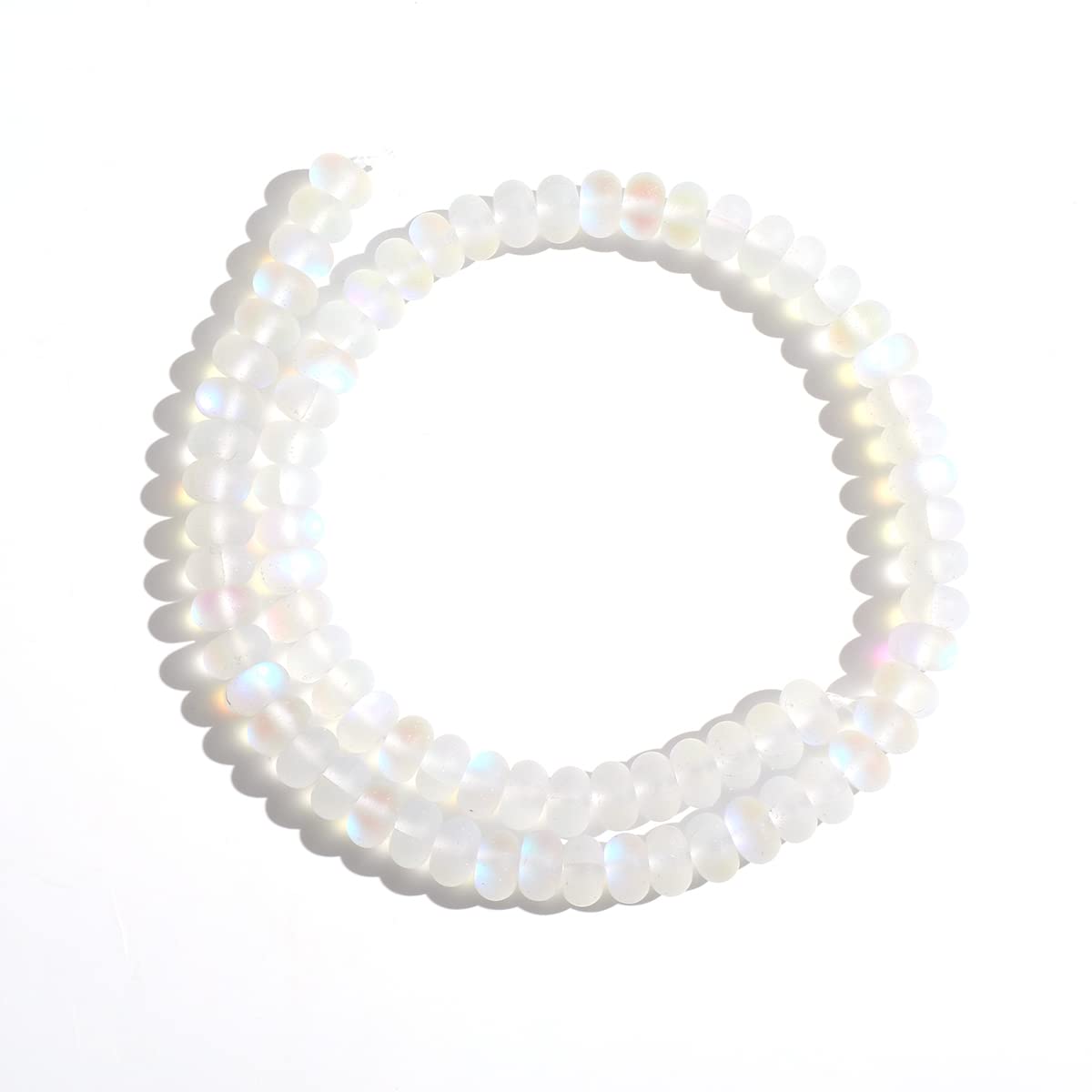 5x8mm White Matte Aurora Crystal Glass Beads Loose Rondelle Disc Beads Frosted Moonstone for Jewelry Making