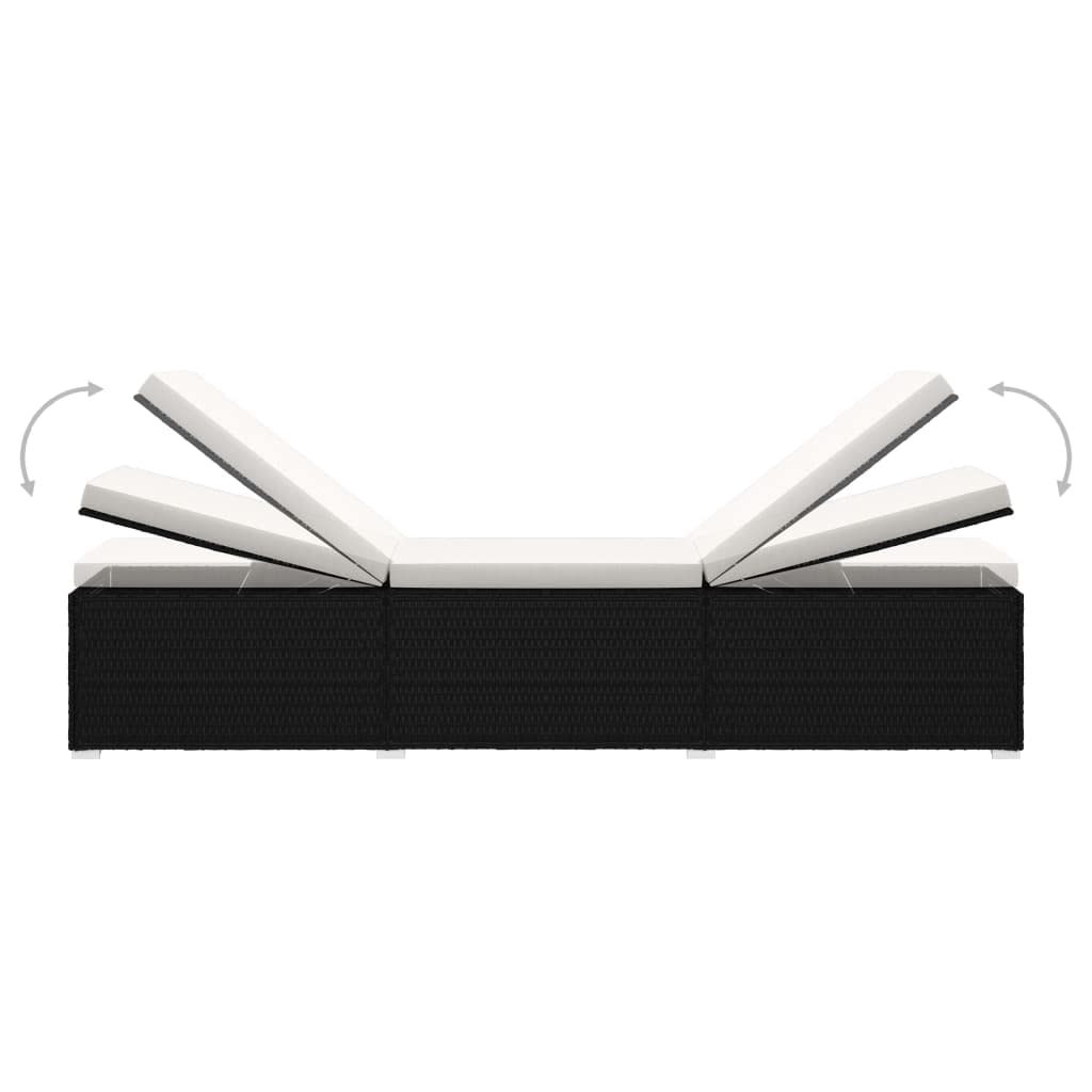 Yisssmeng Adjustable Sun Lounger with Side Tea Table, Black PE Rattan Patio Lounge Chair with Cream White Cushion, Reclining Outdoor Sunbed for Garden, Poolside, and Deck, 76.8 x 23.6 Inches
