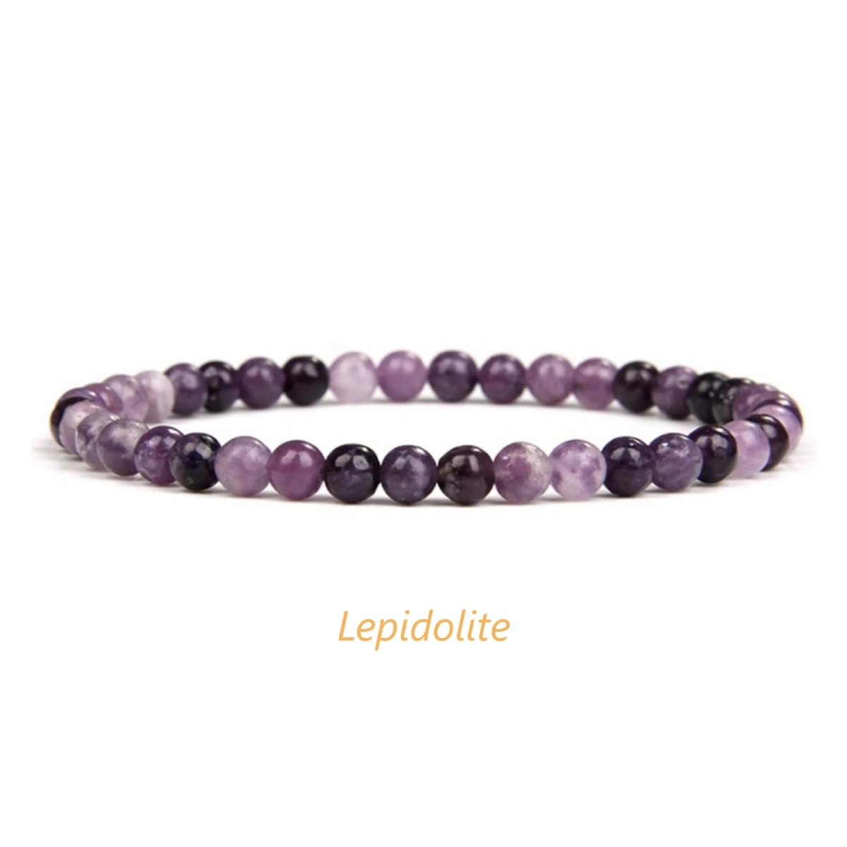 Self-Discovery Mala 4mm Round Gemstone Beaded Bracelet for Women – Classic Smooth Stretch Stackable Crystal Jewelry (Multiple Colors Available) (Lepidolite)