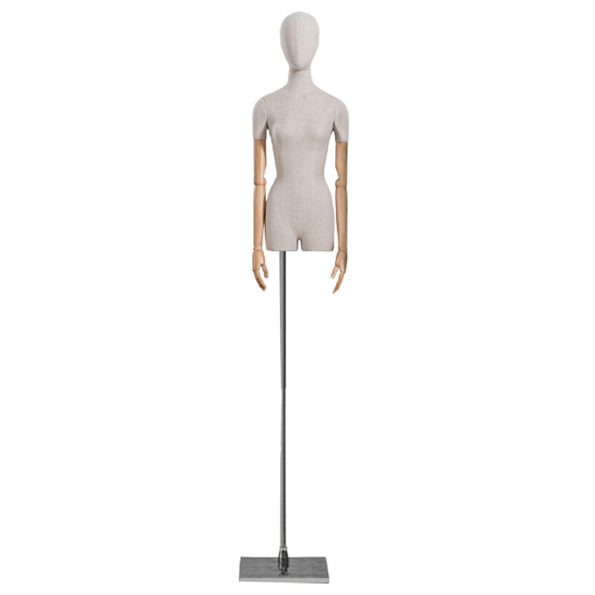 CZCZC Countertop Premium Mannequin with Metal Stand,Linen Female Mannequin,Adjustable Dress Mannequin,Flexible Form Mannequin Torso Wooden Arm Display