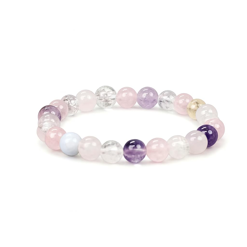 WUXIN Five Elements Healing Crystal Bracelet for Women - Natural Amethyst, Rose Quartz, Citrine & Aquamarine Gemstone Bracelet for Balance, Chakra Healing & Anxiety Relief, Spiritual Gift with Jewelry Box