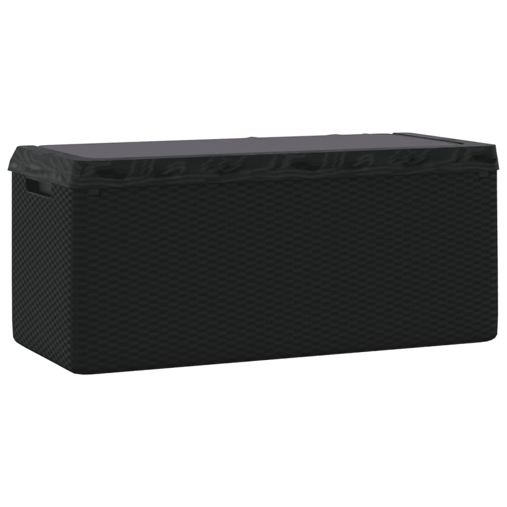 RCODSSK Rattan Look PP Storage Box with Seat Cushion, 92.5 gal Anthracite Patio Storage Chest for Cushions, Pillows, Blankets, and Toys, Gas-Lift Design, Lockable Outdoor for Garden