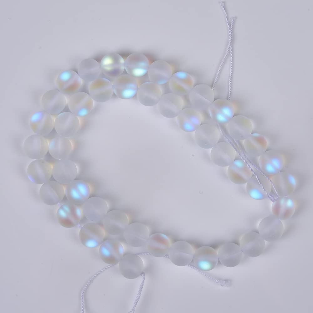 Asingeloo 38PCS 10mm Natural Mystic Aura Quartz Gemstone Frosted Matte Titanium White Rainbow Round Loose Beads 15 inch Full Strand