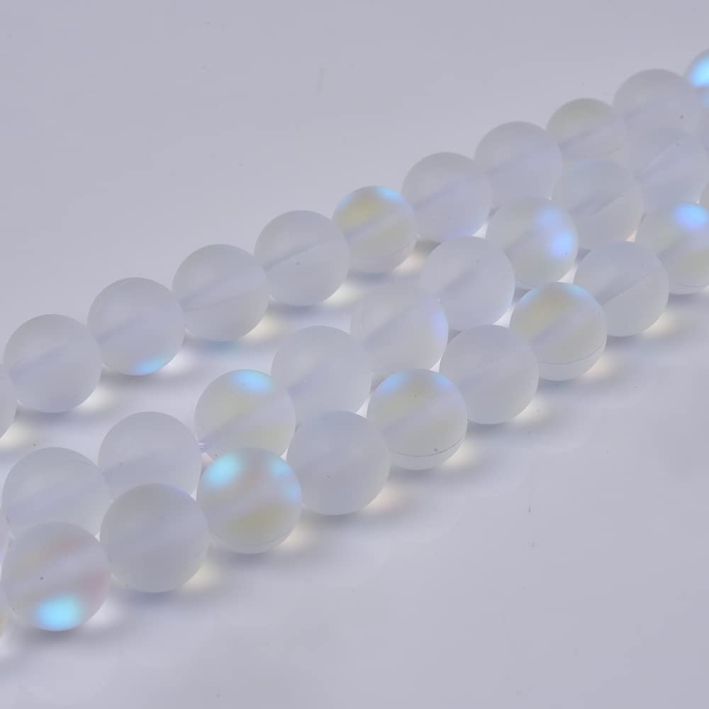 Asingeloo 38PCS 10mm Natural Mystic Aura Quartz Gemstone Frosted Matte Titanium White Rainbow Round Loose Beads 15 inch Full Strand