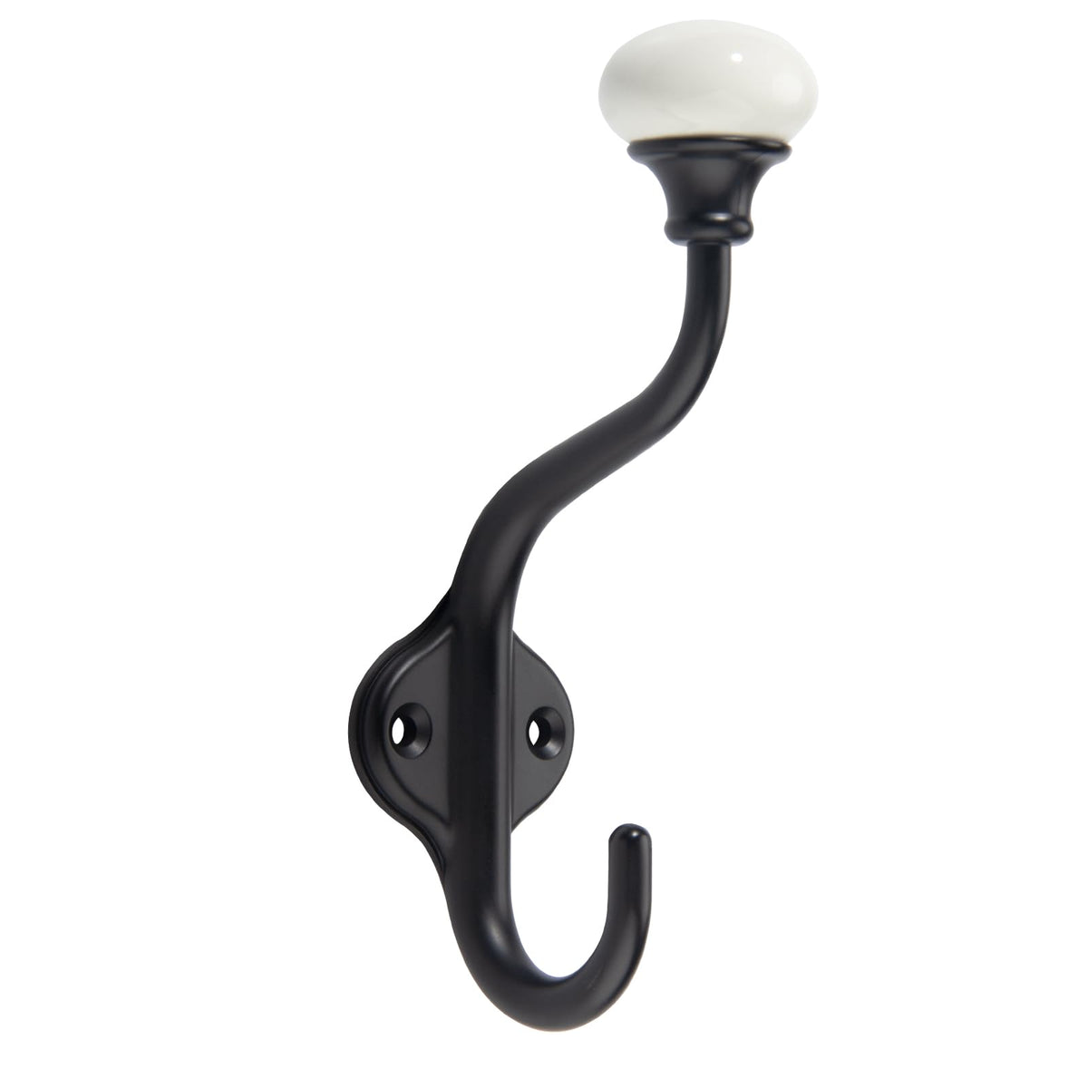 CHIVS Coat Hooks- 5 Pack Matte Black Wall Hooks, Ceramic Coat Hooks, Decorative Wall Mounted Towel Hanger, zinc Double Prong Hook for Hanging Clothes, Keys, Hats, Backpacks