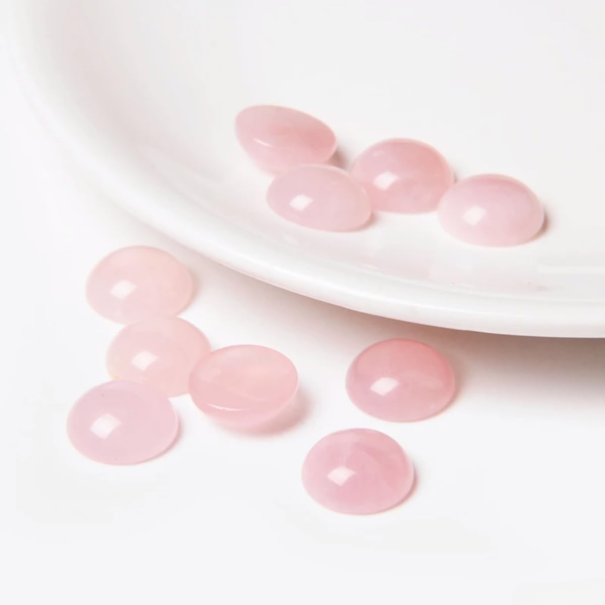 20pcs 14mm Natural Stone No Hole Rose Quartz Semicircle Smooth Cabochons Beads Healing Chakra Crystal Stone Bead for Jewelry Making Rings Earrings Necklace Bracelet DIY Crafts